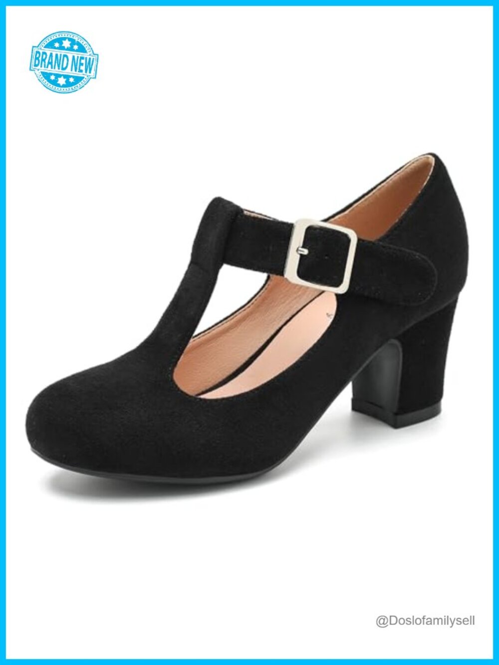 Women's T-Strap Mary Jane Pumps Faux Suede Kitten Heel Office Wedding Shoes